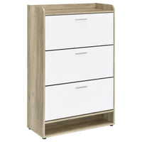 Danny Shoe Storage Cabinet, 3 Tiered, Bottom Shelf, Antiqued White Pine  - BM318982