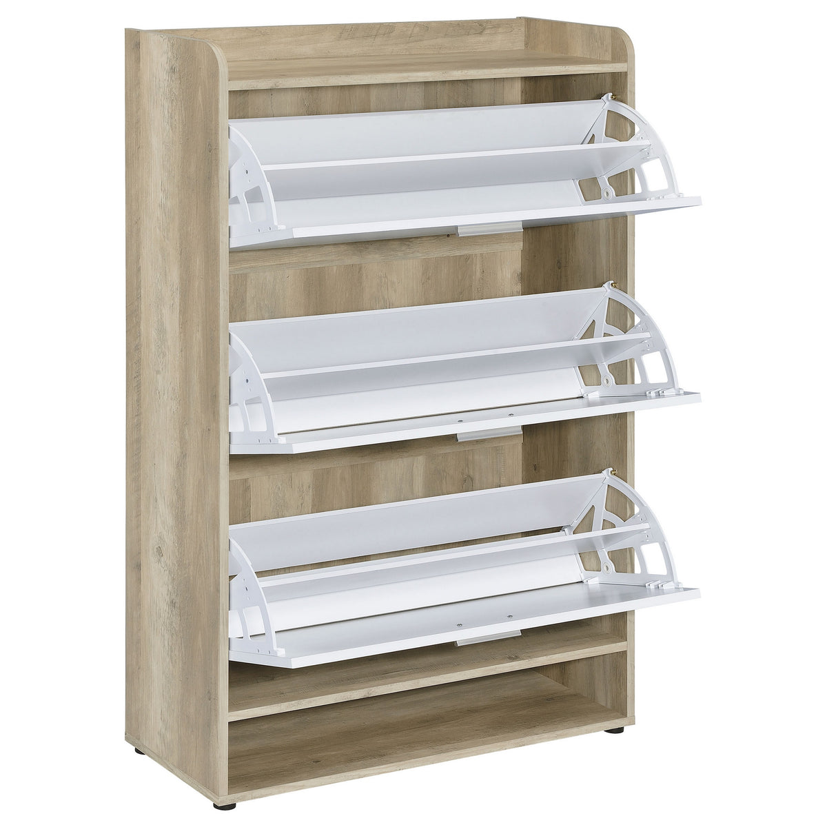 Danny Shoe Storage Cabinet, 3 Tiered, Bottom Shelf, Antiqued White Pine  - BM318982