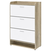Danny Shoe Storage Cabinet, 3 Tiered, Bottom Shelf, Antiqued White Pine  - BM318982