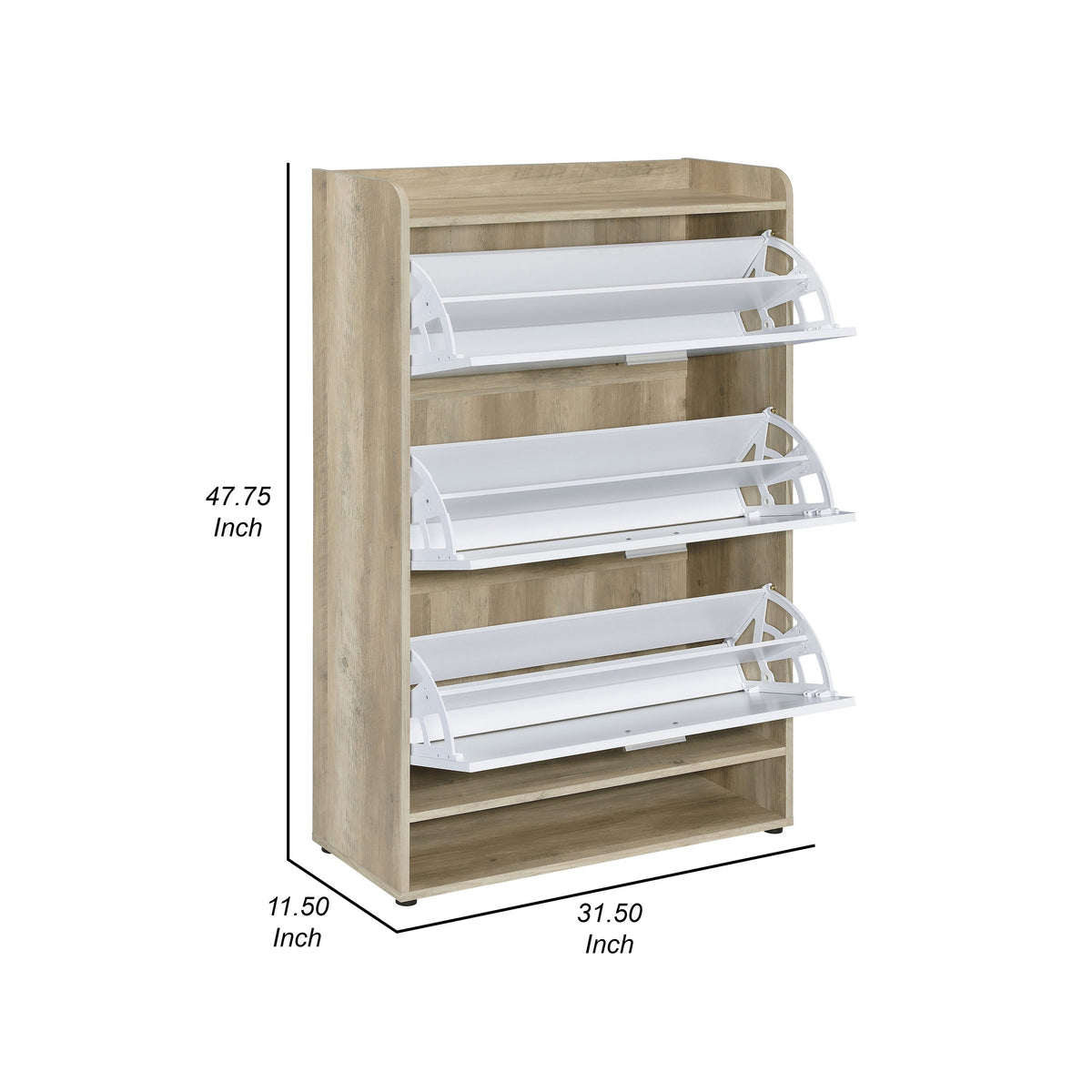 Danny Shoe Storage Cabinet, 3 Tiered, Bottom Shelf, Antiqued White Pine  - BM318982
