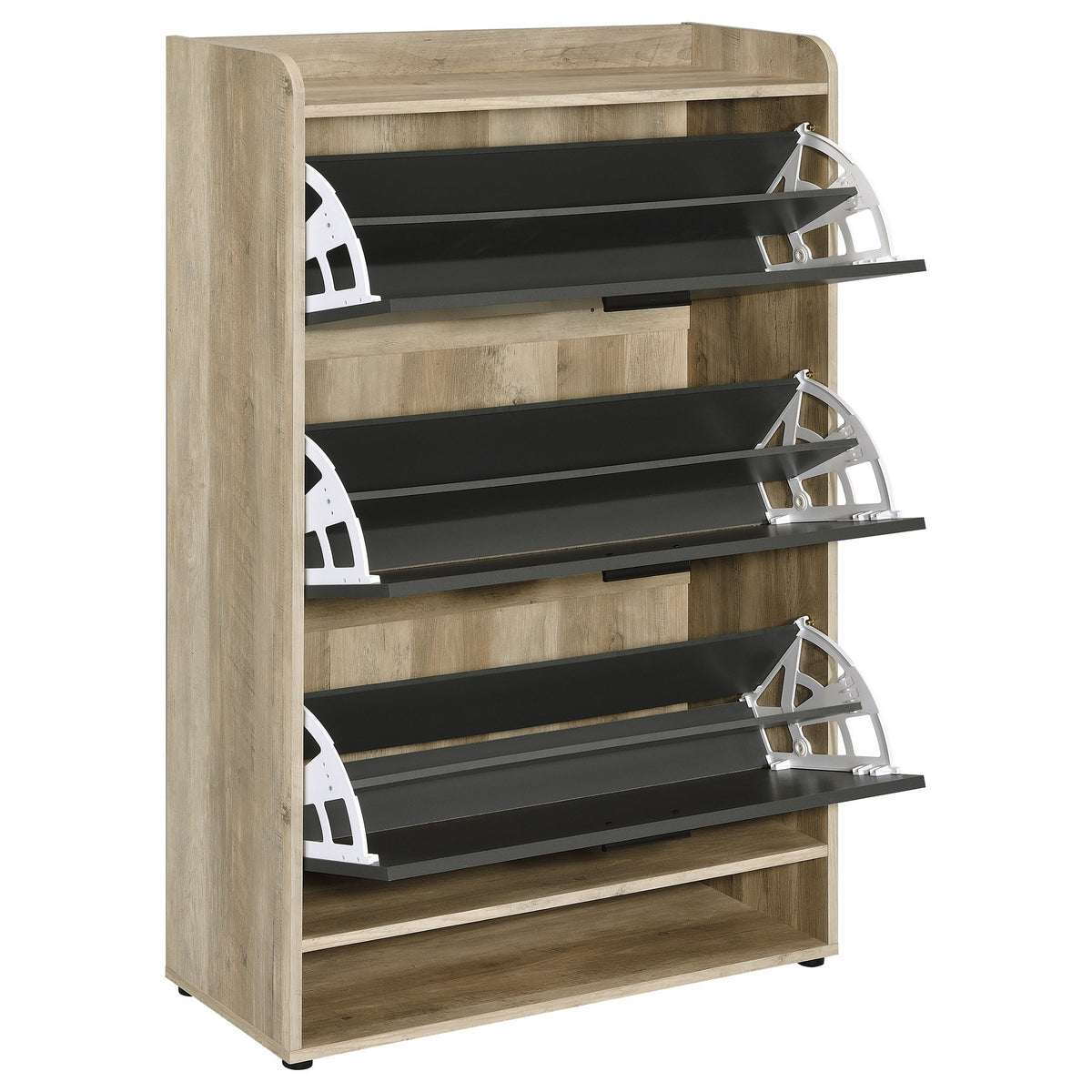 Danny Shoe Storage Cabinet, 3 Tiered, Bottom Shelf, Antiqued Gray Pine  - BM318983