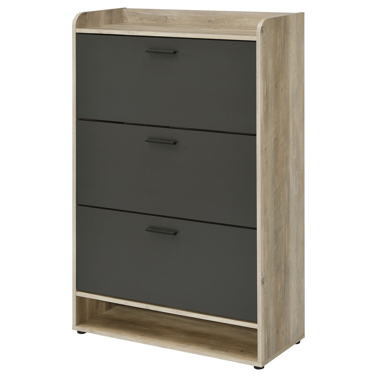 Danny Shoe Storage Cabinet, 3 Tiered, Bottom Shelf, Antiqued Gray Pine  - BM318983