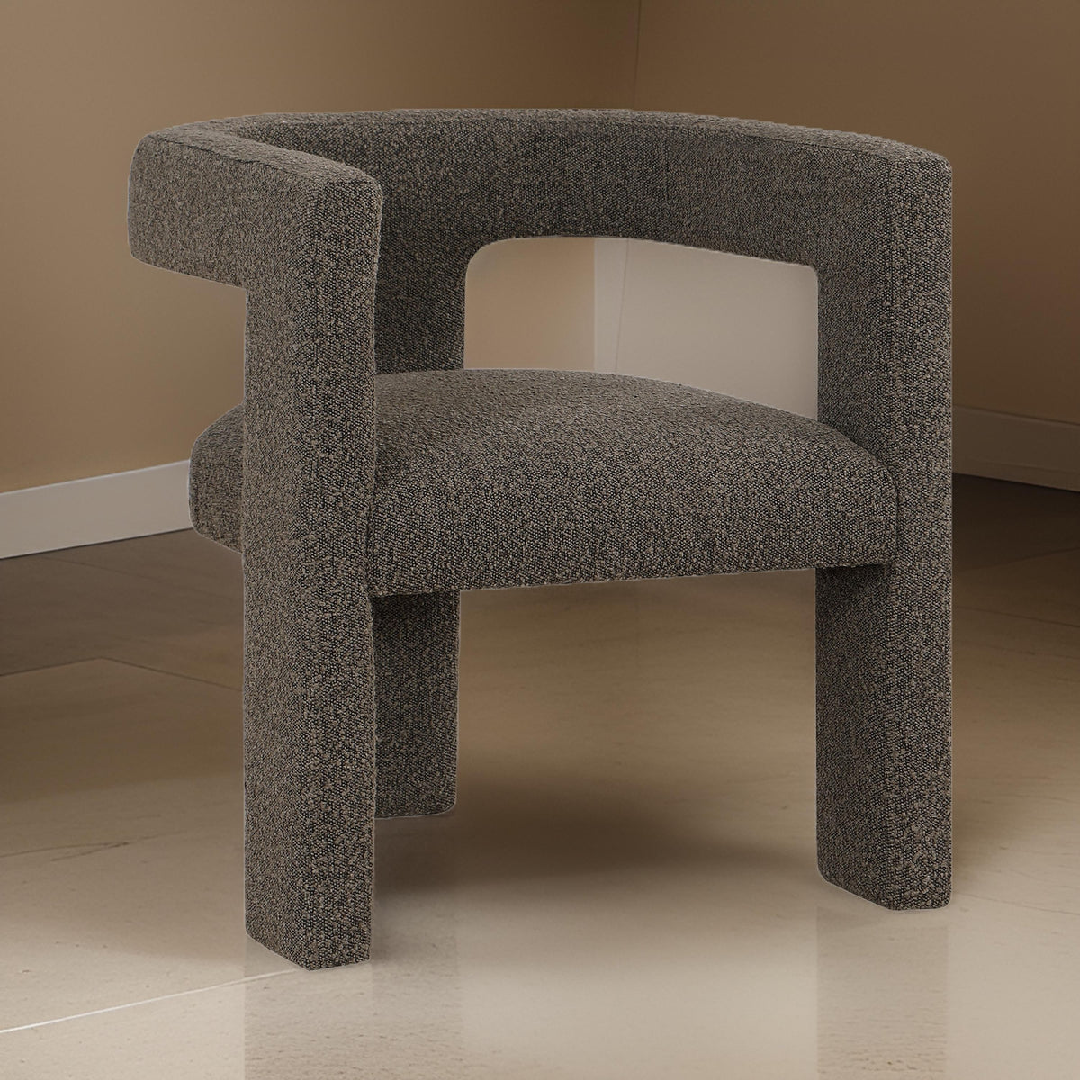 Hellen Accent Side Chair, Fully Upholstered Chocolate Brown Boucle Fabric  - BM318984