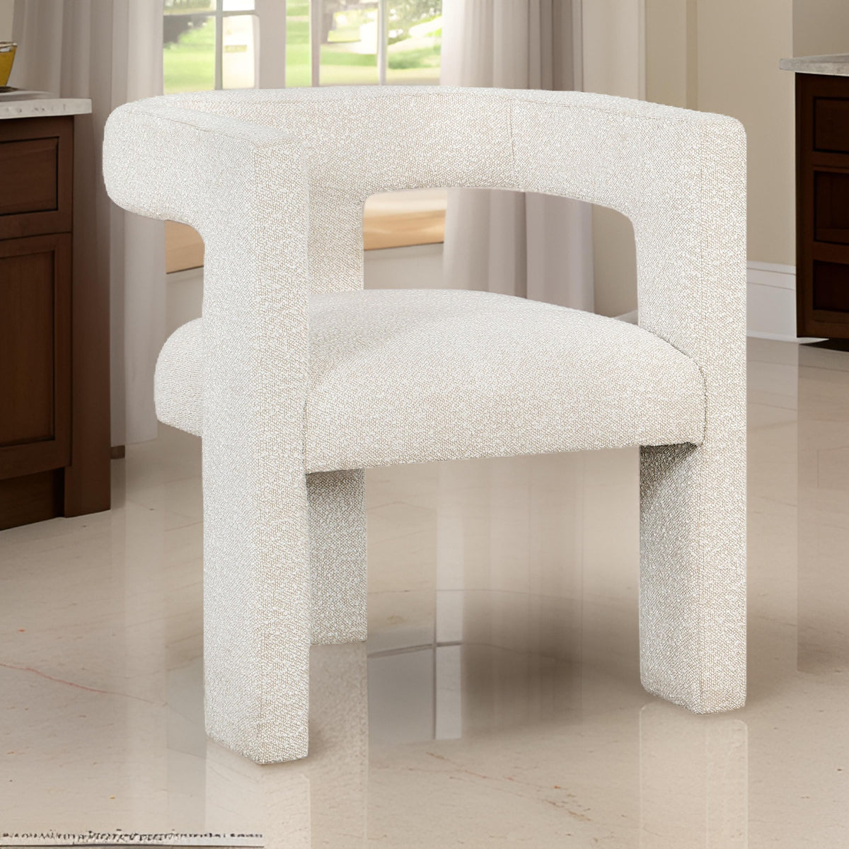 Hellen Accent Side Chair, Fully Upholstered in Soft White Boucle Fabric  - BM318985