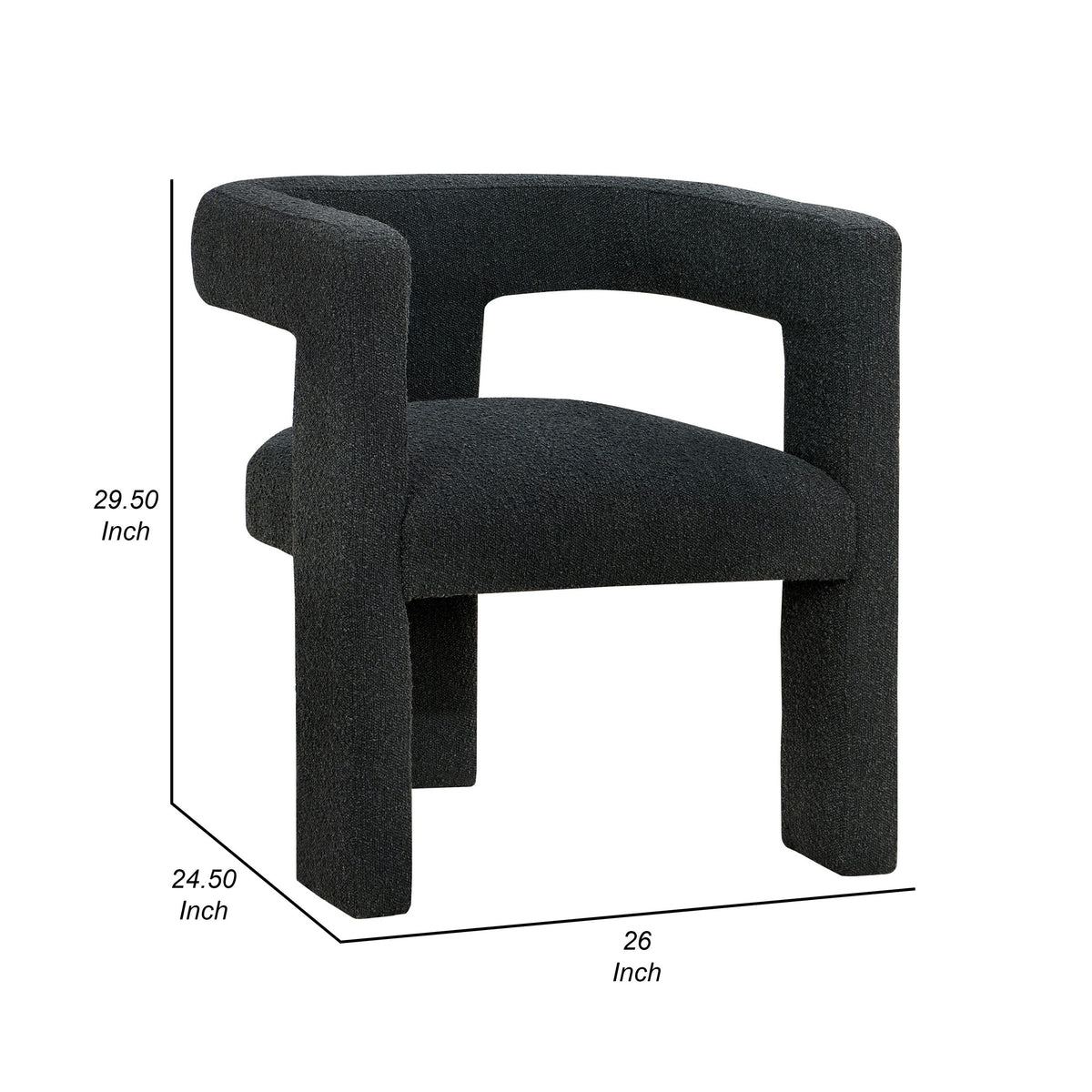 Hellen Accent Side Chair, Fully Upholstered in Black Boucle, Foam Cushion  - BM318986