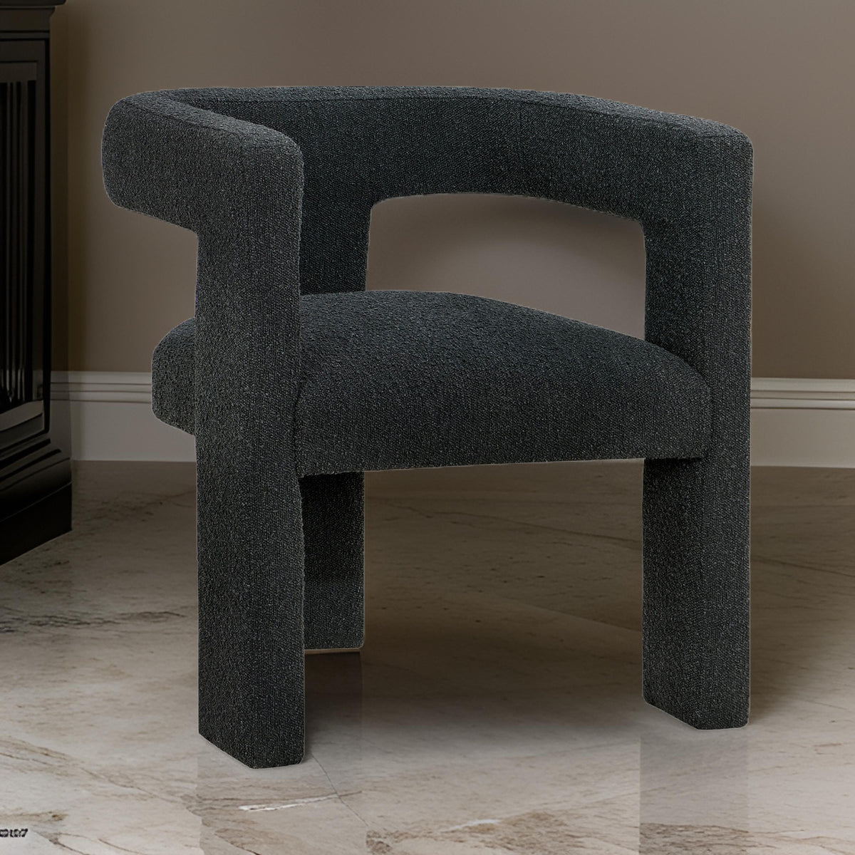 Hellen Accent Side Chair, Fully Upholstered in Black Boucle, Foam Cushion  - BM318986