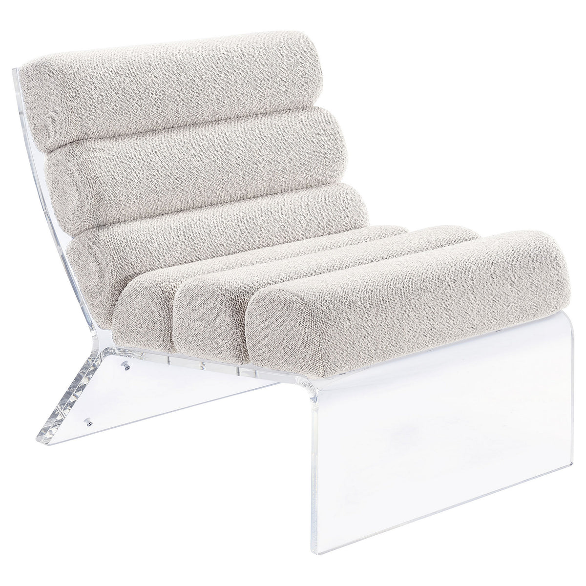 Reta Armless Accent Chair, Modern Ivory Boucle Channel Tuft, Clear Acrylic  - BM318992