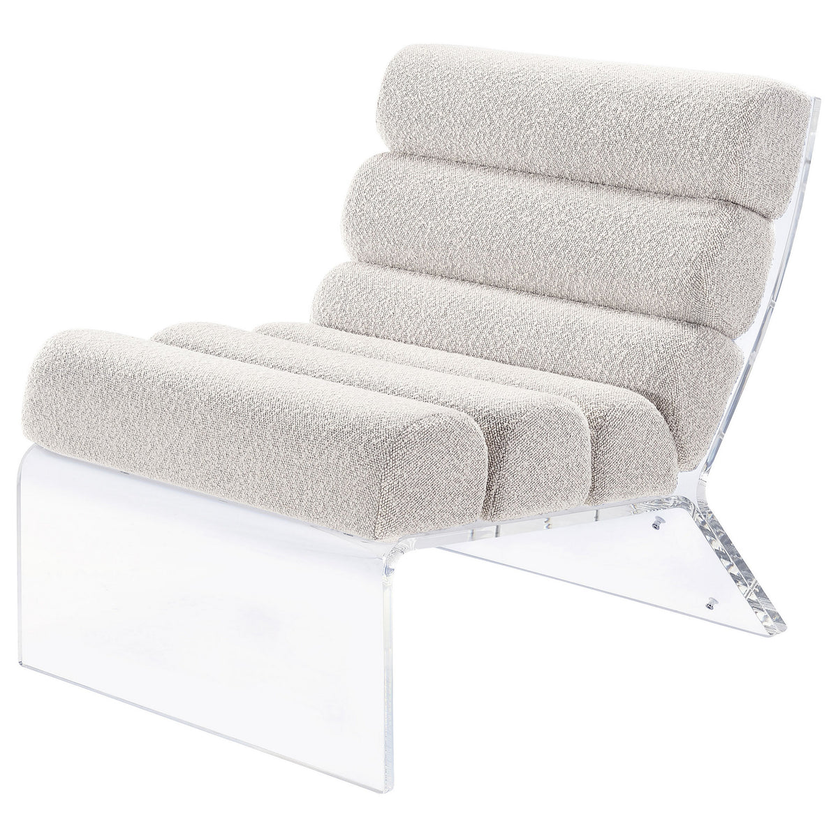 Reta Armless Accent Chair, Modern Ivory Boucle Channel Tuft, Clear Acrylic  - BM318992