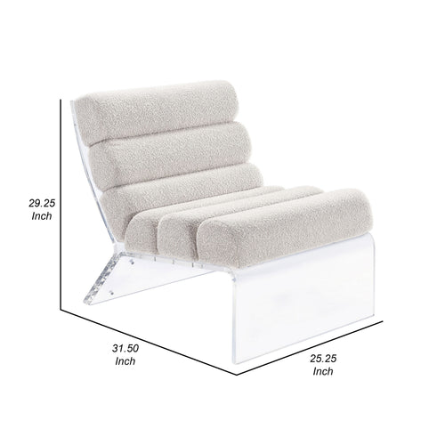 Reta Armless Accent Chair, Modern Ivory Boucle Channel Tuft, Clear Acrylic  - BM318992