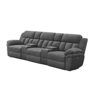 Jak Power Recliner Sofa, 2 Consoles, Cushioned Tufted Seats, Charcoal Gray