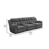 Jak Power Recliner Sofa, 2 Consoles, Cushioned Tufted Seats, Charcoal Gray