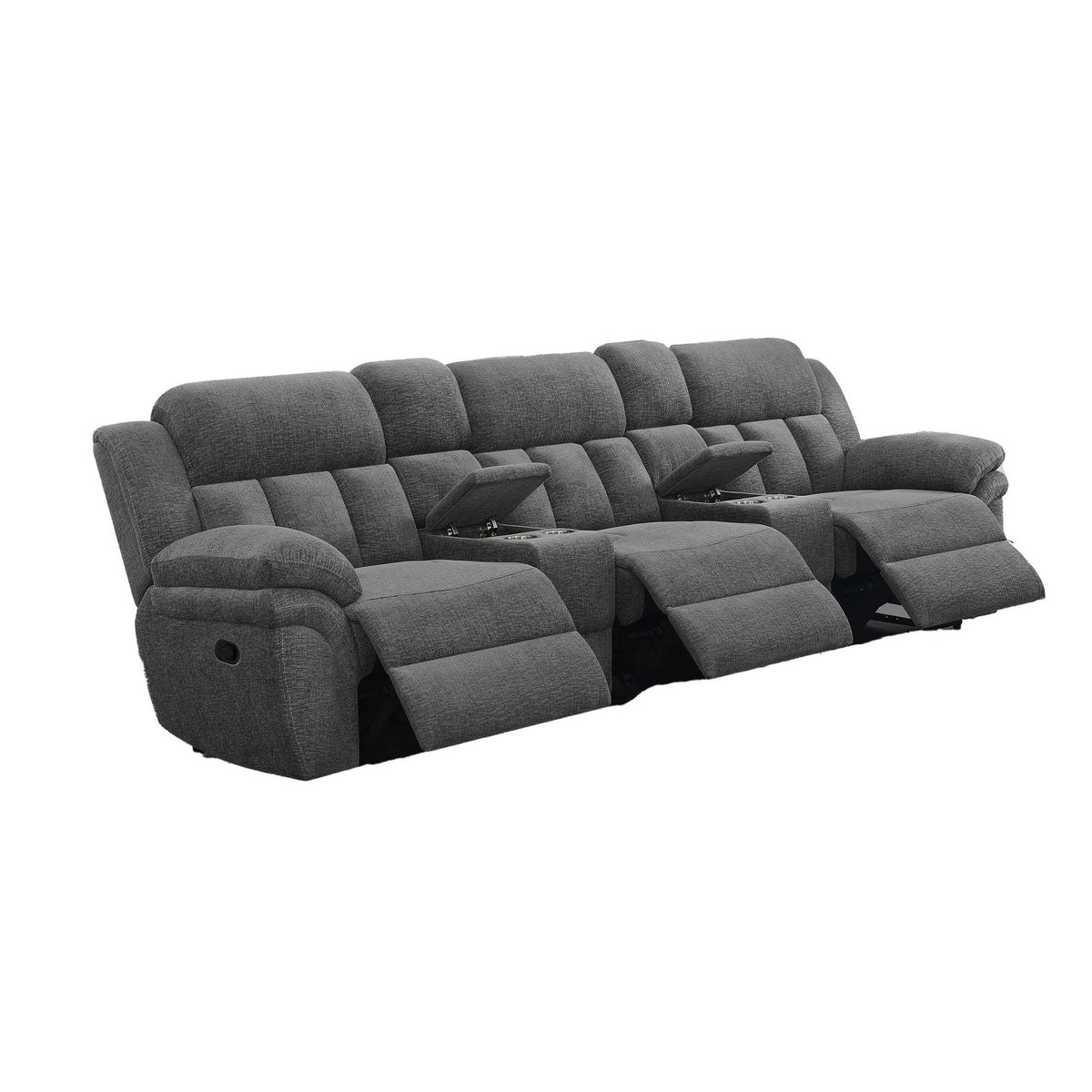 Jak Manual Recliner Sofa, 2 Consoles, Cushioned Tufted Seats, Charcoal Gray