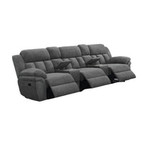 Jak Manual Recliner Sofa, 2 Consoles, Cushioned Tufted Seats, Charcoal Gray