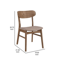 Dora Dining Chair Set of 2, Brown Fabric, Walnut Brown Wood, 19 Inch