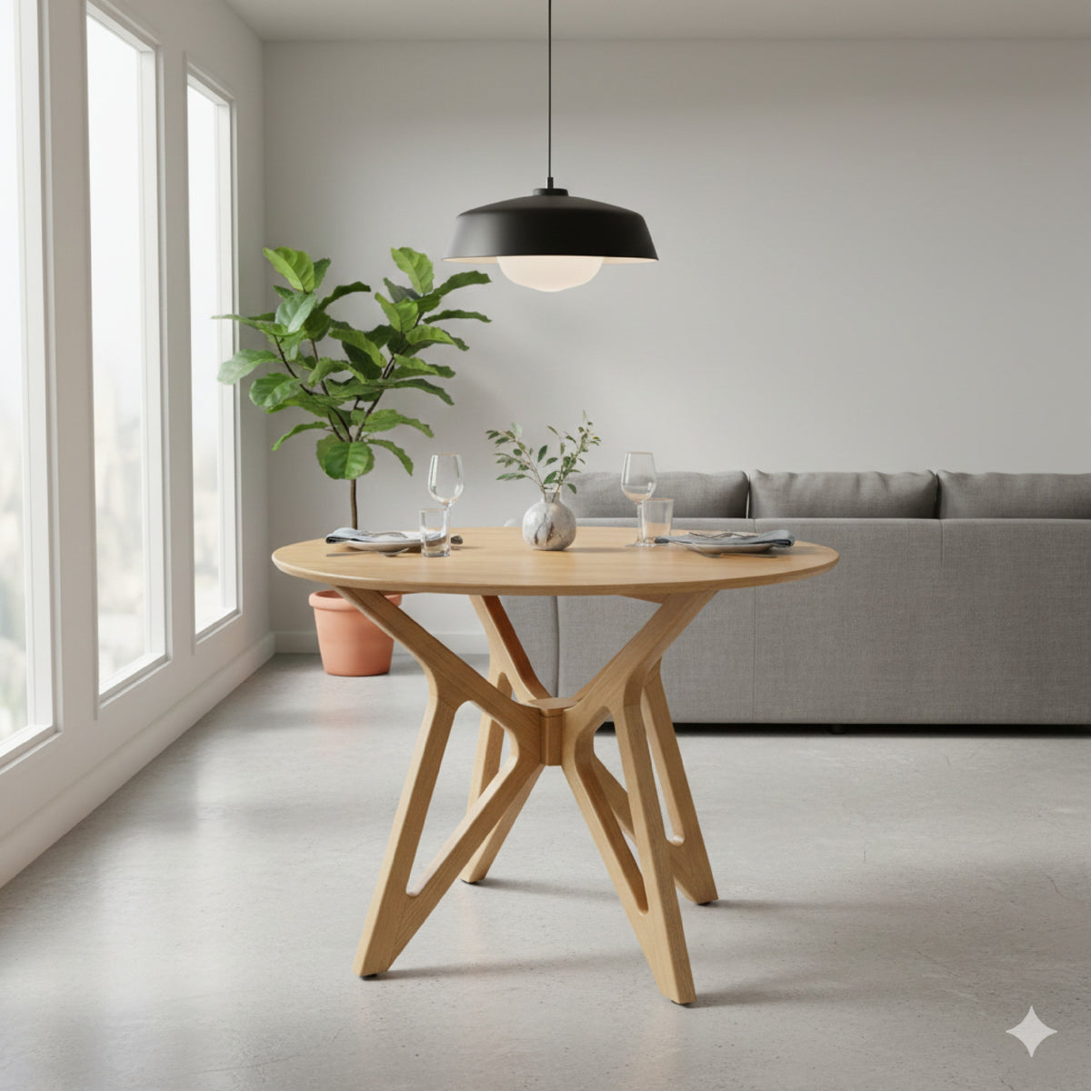Evans Dining Table, Round Top, Angled Base, Walnut Brown Hardwood, 42 Inch  - BM319025