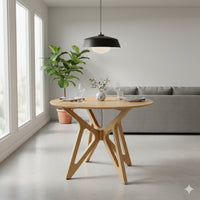 Evans Dining Table, Round Top, Angled Base, Walnut Brown Hardwood, 42 Inch  - BM319025