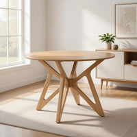 Evans Dining Table, Round Top, Angled Base, Walnut Brown Hardwood, 42 Inch  - BM319025