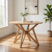 Evans Dining Table, Round Top, Angled Base, Walnut Brown Hardwood, 42 Inch  - BM319025