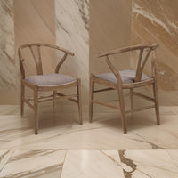 Ellie Dining Chair Set of 2, Y Shape Back, Fabric Seats, Walnut Brown  - BM319028
