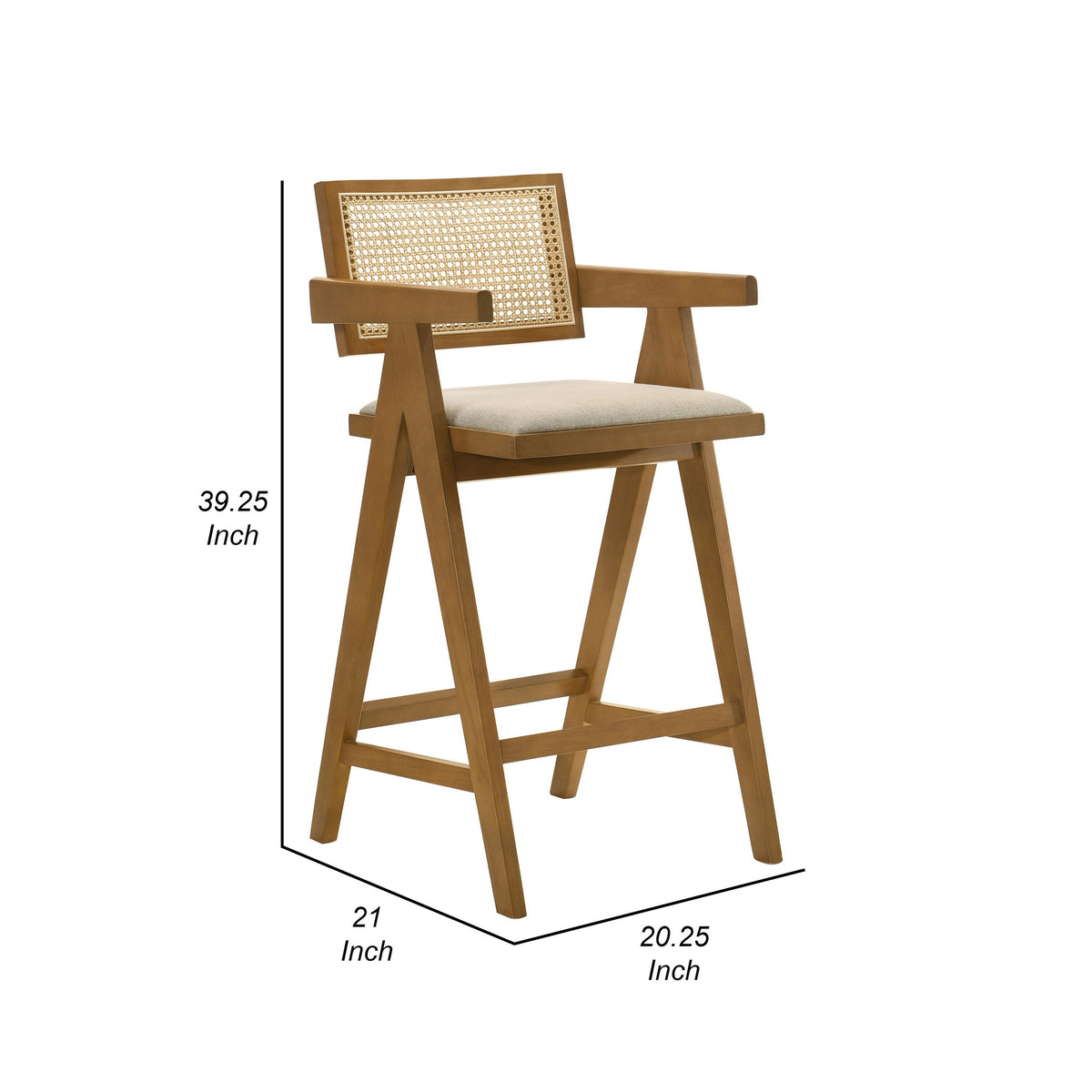 Jane Barstool Chair Set of 2, Sand Beige Rattan, Walnut Brown Solid Wood  - BM319063