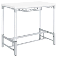 Nora Bar Height Table with Wine Storage, Acrylic Legs, White, 47 Inch  - BM319071