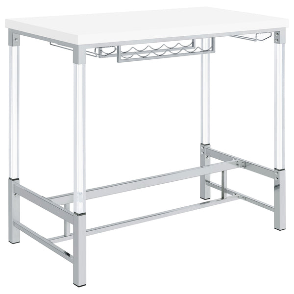 Nora Bar Height Table with Wine Storage, Acrylic Legs, White, 47 Inch  - BM319071