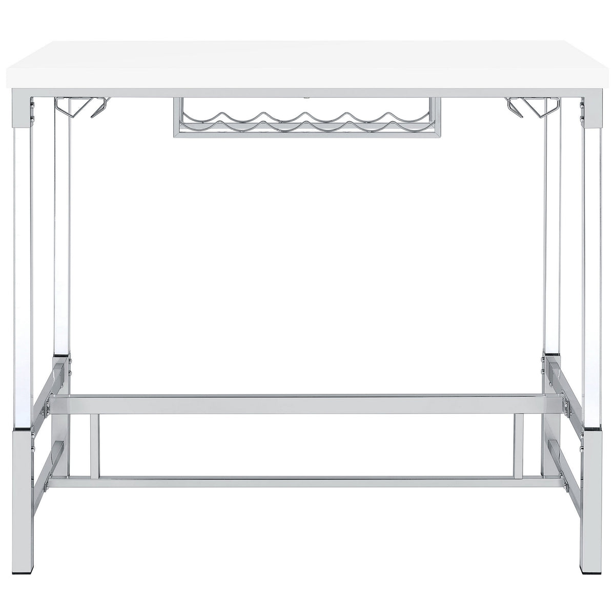 Nora Bar Height Table with Wine Storage, Acrylic Legs, White, 47 Inch  - BM319071