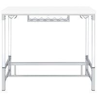 Nora Bar Height Table with Wine Storage, Acrylic Legs, White, 47 Inch  - BM319071