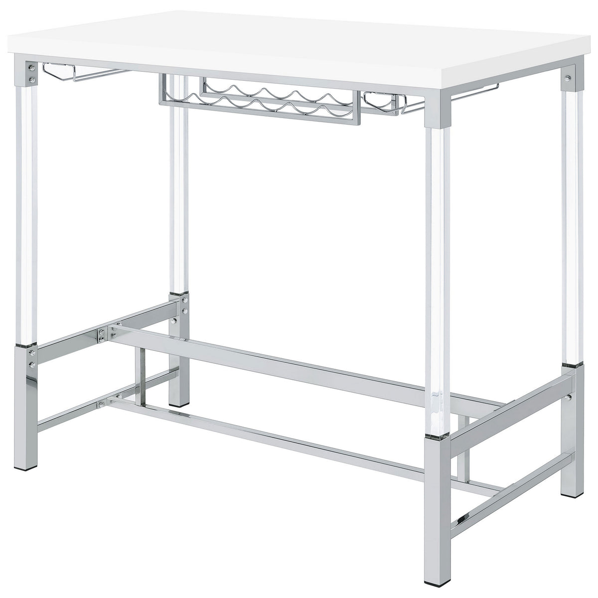 Nora Bar Height Table with Wine Storage, Acrylic Legs, White, 47 Inch  - BM319071
