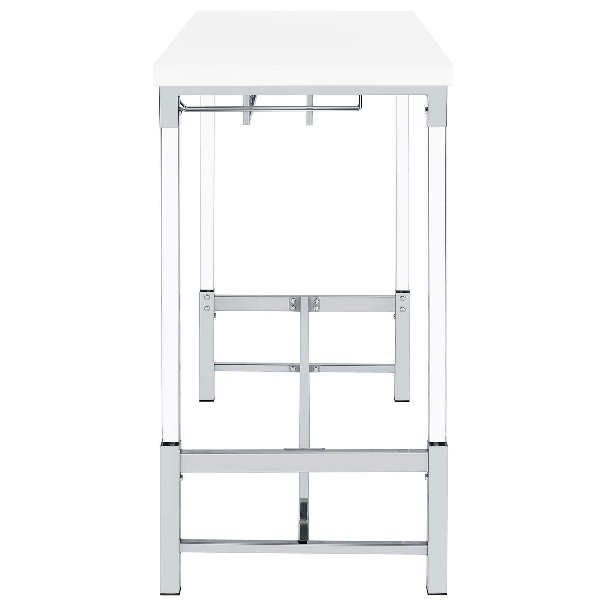 Nora Bar Height Table with Wine Storage, Acrylic Legs, White, 47 Inch  - BM319071