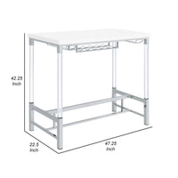 Nora Bar Height Table with Wine Storage, Acrylic Legs, White, 47 Inch  - BM319071
