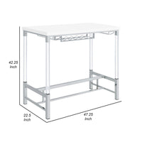 Nora Bar Height Table with Wine Storage, Acrylic Legs, White, 47 Inch  - BM319071