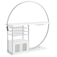 Riya Home Bar Table, LED Light, Cabinets, Wine Storage, White, Chrome Metal  - BM319072