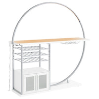 Riya Home Bar Table, LED Light, Cabinets, Wine Storage, White, Chrome Metal  - BM319072