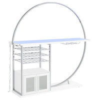 Riya Home Bar Table, LED Light, Cabinets, Wine Storage, White, Chrome Metal  - BM319072