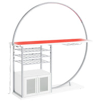 Riya Home Bar Table, LED Light, Cabinets, Wine Storage, White, Chrome Metal  - BM319072