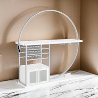 Riya Home Bar Table, LED Light, Cabinets, Wine Storage, White, Chrome Metal  - BM319072