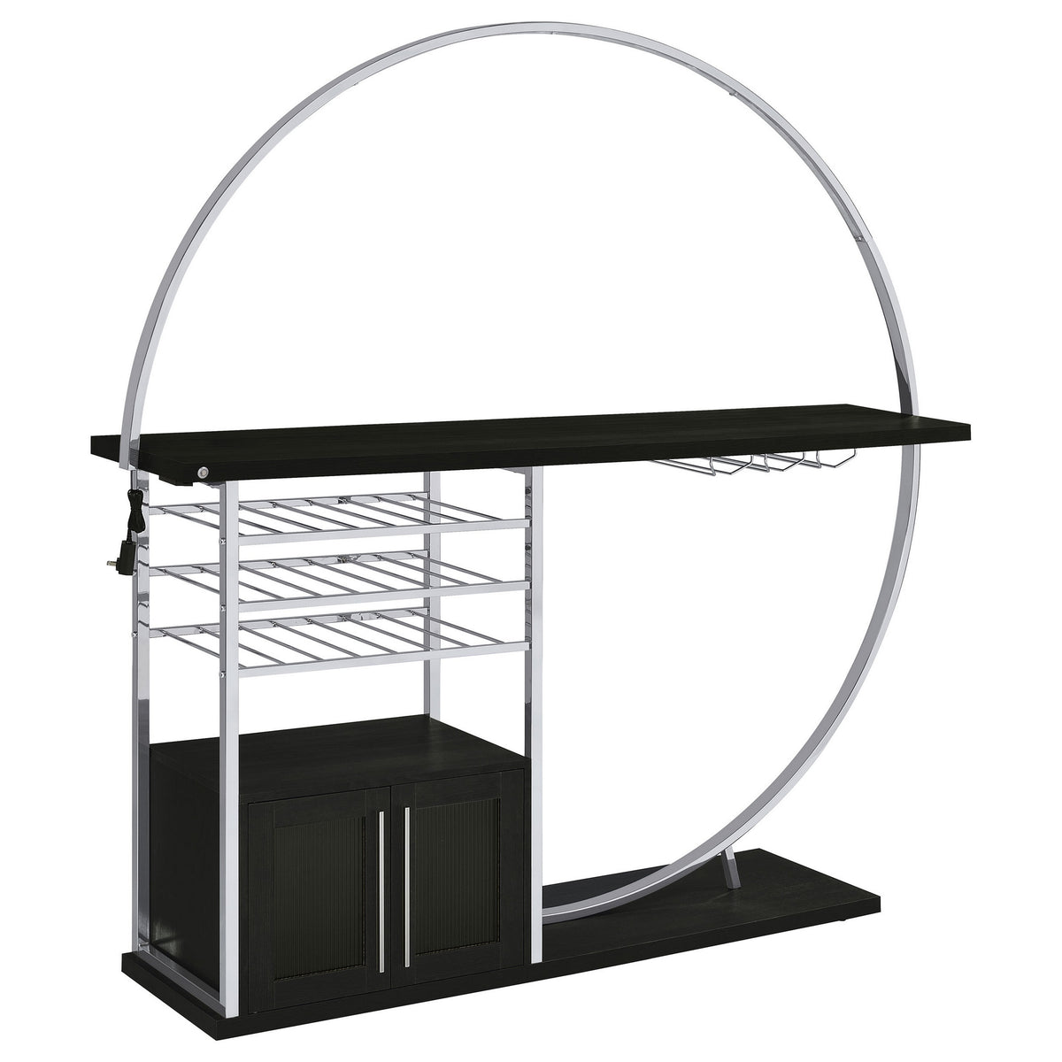Riya Home Bar Table, LED Light, Cabinets, Wine Storage, Black, Chrome Metal  - BM319073