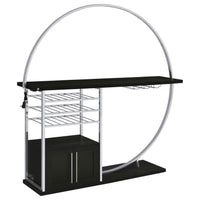 Riya Home Bar Table, LED Light, Cabinets, Wine Storage, Black, Chrome Metal  - BM319073