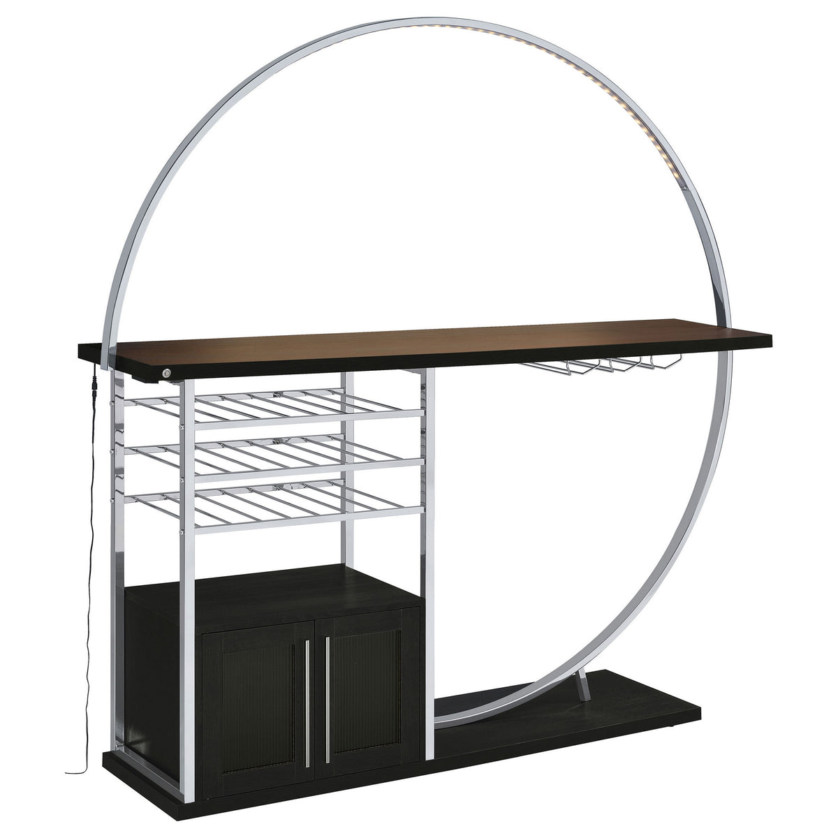 Riya Home Bar Table, LED Light, Cabinets, Wine Storage, Black, Chrome Metal  - BM319073