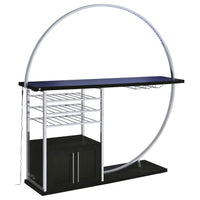 Riya Home Bar Table, LED Light, Cabinets, Wine Storage, Black, Chrome Metal  - BM319073