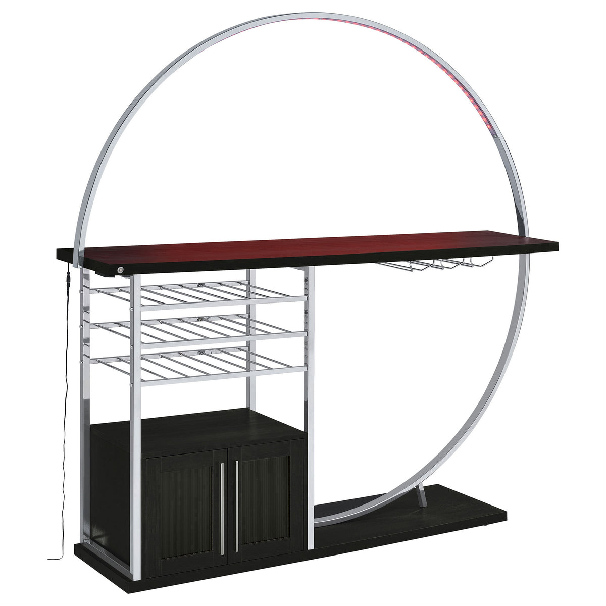 Riya Home Bar Table, LED Light, Cabinets, Wine Storage, Black, Chrome Metal  - BM319073