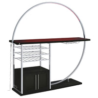 Riya Home Bar Table, LED Light, Cabinets, Wine Storage, Black, Chrome Metal  - BM319073