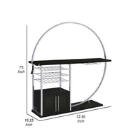 Riya Home Bar Table, LED Light, Cabinets, Wine Storage, Black, Chrome Metal  - BM319073