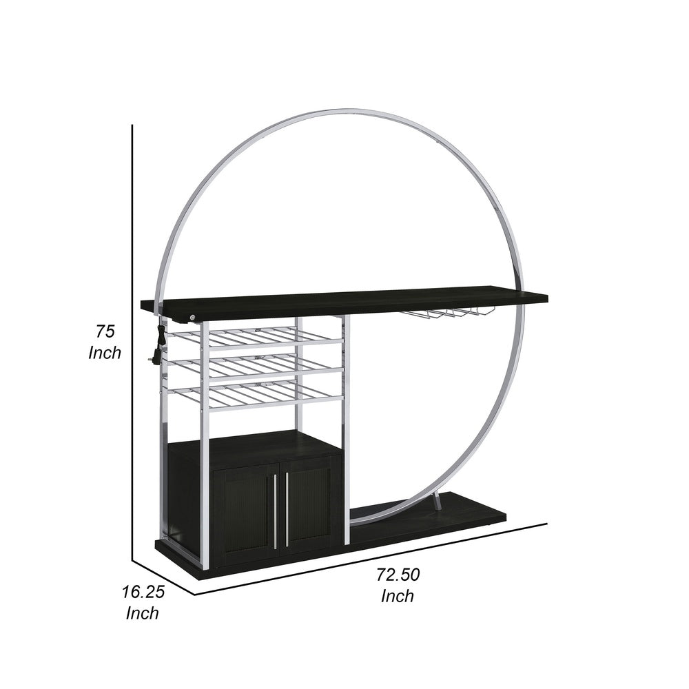 Riya Home Bar Table, LED Light, Cabinets, Wine Storage, Black, Chrome Metal  - BM319073