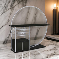 Riya Home Bar Table, LED Light, Cabinets, Wine Storage, Black, Chrome Metal  - BM319073
