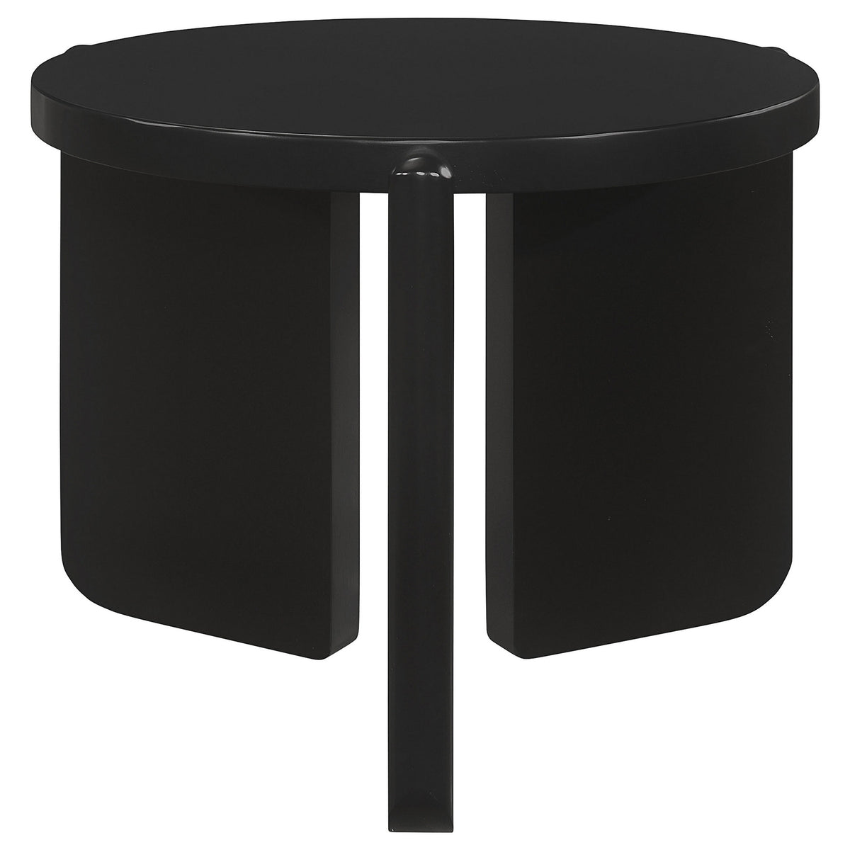 Kiya Side End Table, Panel Legs, 27 Inch Round Black Solid Wood Frame  - BM319074