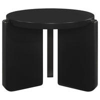 Kiya Side End Table, Panel Legs, 27 Inch Round Black Solid Wood Frame  - BM319074