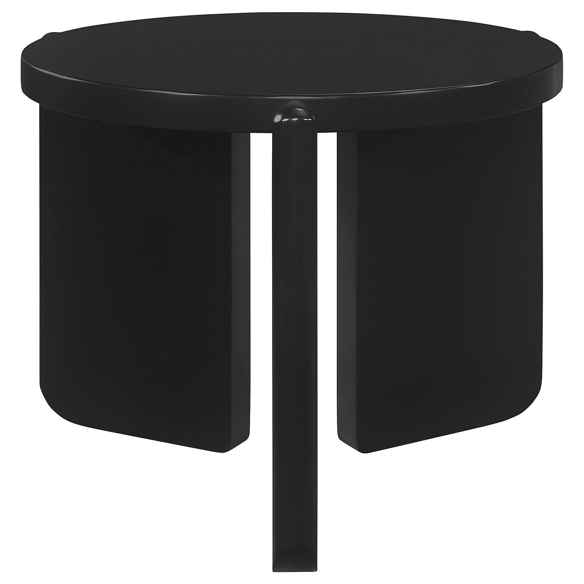 Kiya Side End Table, Panel Legs, 27 Inch Round Black Solid Wood Frame  - BM319074