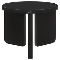 Kiya Side End Table, Panel Legs, 27 Inch Round Black Solid Wood Frame  - BM319074